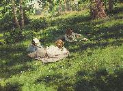 johan krouthen Three reading women in a summer landscape oil painting artist